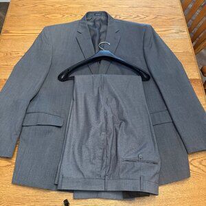 Stafford Mens Suit 54L Solid Med. Grey 2 Piece Flat Front Wool 44x30 Classic Fit